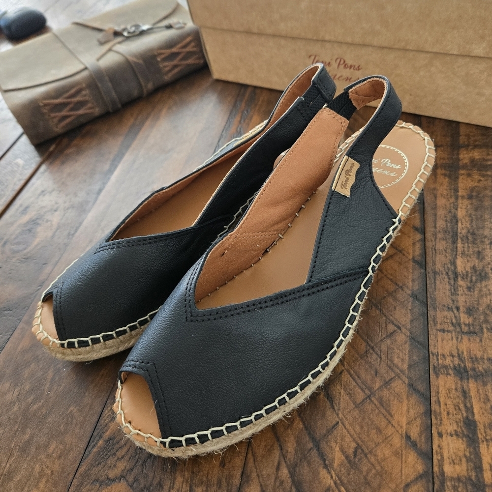 Toni Pons Bernia Women's wedge espadrilles in leather. Color: Black. Size US 6.5 - Picture 2 of 7